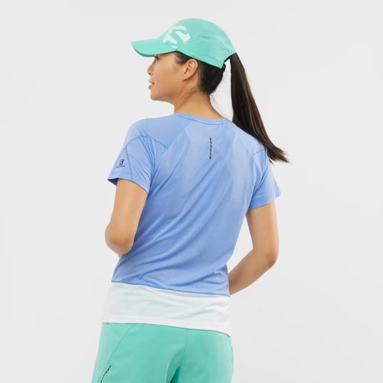 Light Blue Salomon Cross Run Graphic Short Sleeve Women's T-Shirts | IE AM8923